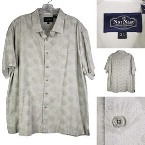 Nat Nast SS Shirt Tropical Green Button Up Casual Hawaiian Silk Blend Mens